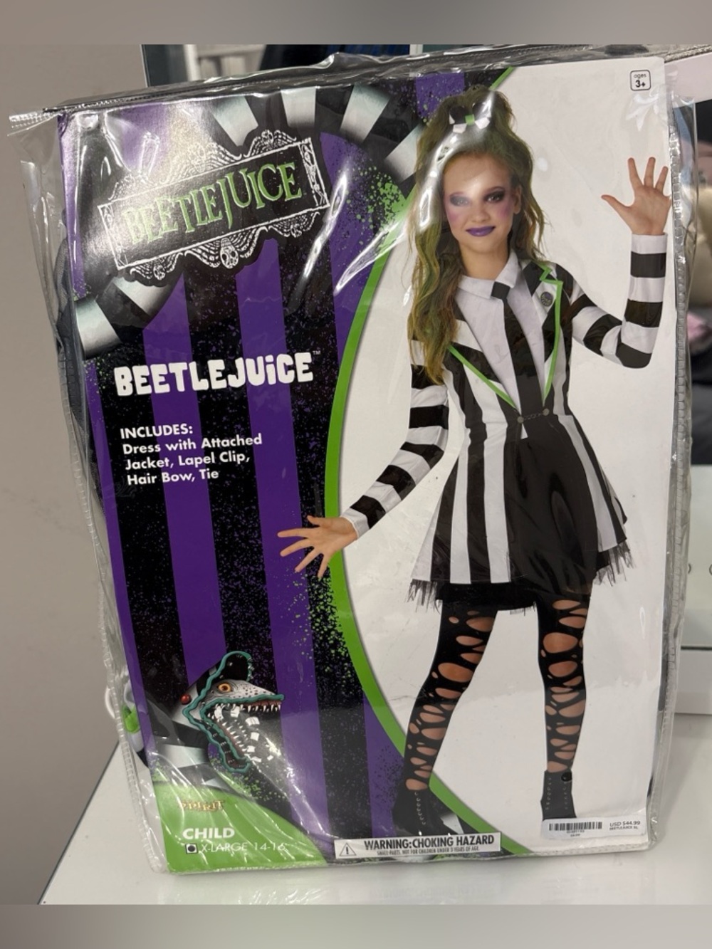 Beetlejuice Girls' Black & White Striped Costume Halloween